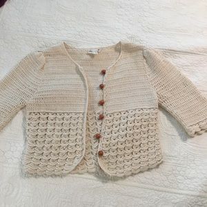 Tikirani Cropped‎ Ivory Cardigan With Wood Buttons